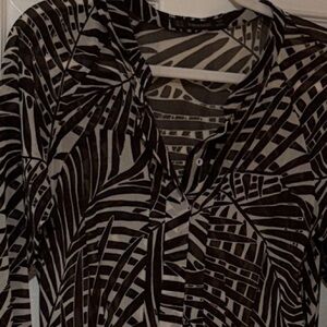 Zara Monochrome Leaf Print Long Sleeve Dress